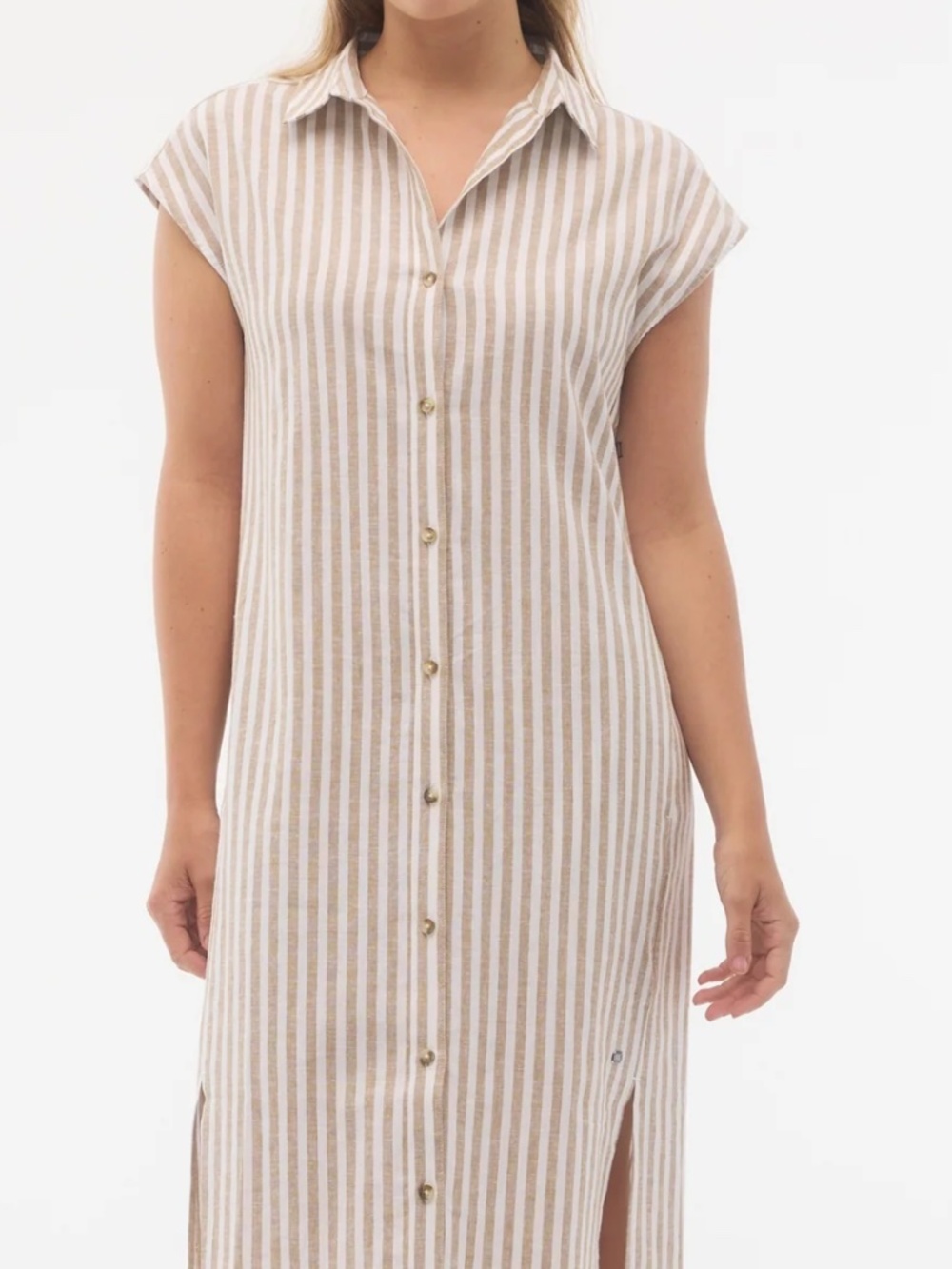 Fig Beige and White Stripe Linen Dress